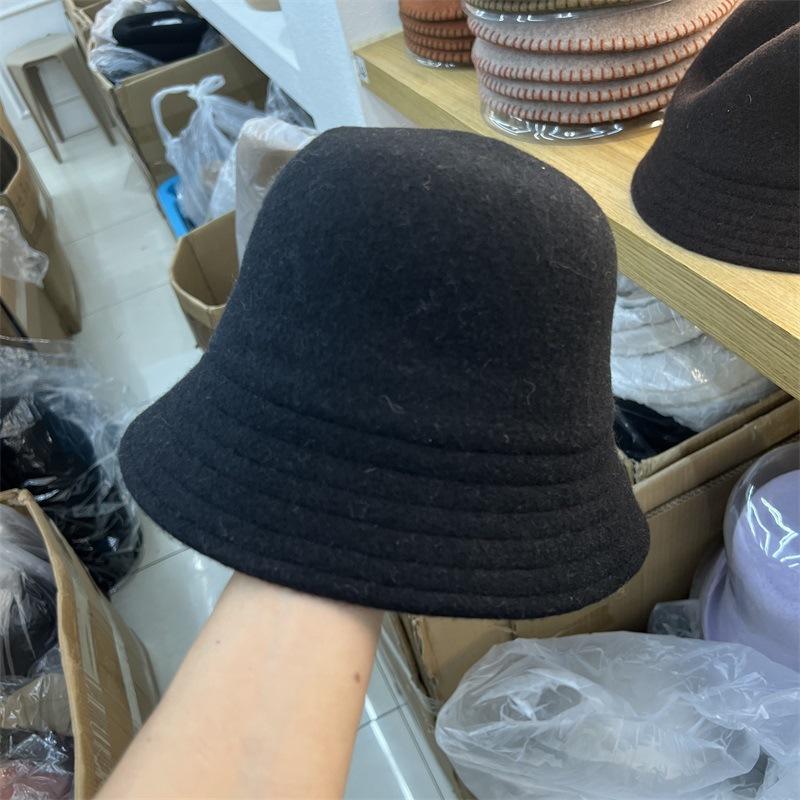 Wool hat women's autumn and winter woolen basin hat classic versatile retro face small bucket hat tide