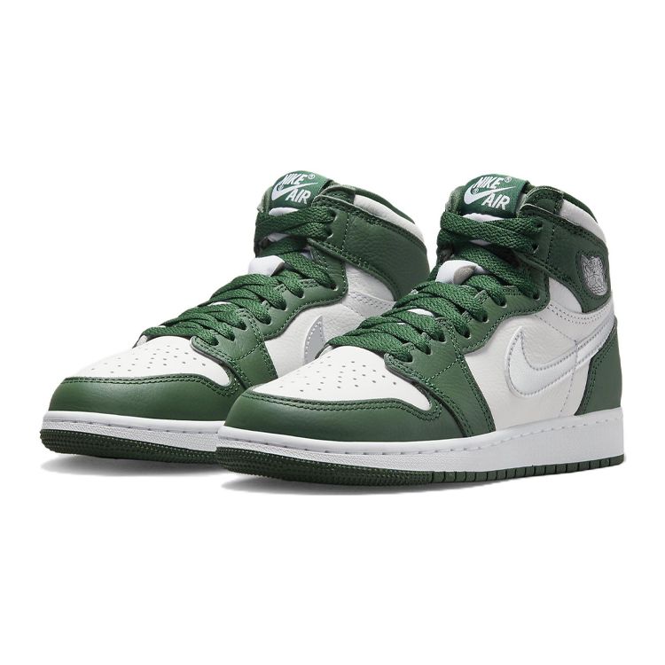 Air Jordan 1 Retro High OG GS Gorge Green Kids Sneakers Metallic-Silver White 575441-303
