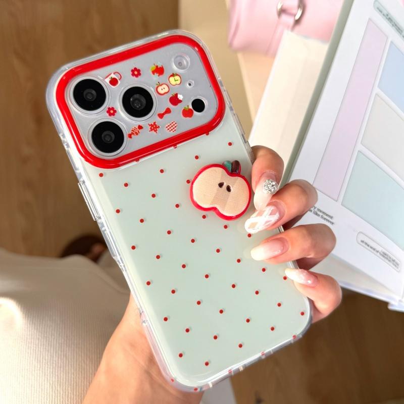 

Корейский Милый 3D Яблоко в Горошек Чехол для Телефона Для iPhone 17 Pro 16 15 14 Pro Max Чехол с Цепочкой Ударопрочные Чехлы Для Apple For iPhone 17ProMax