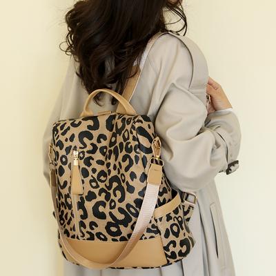 Mugursoma Sieviešu ādas soma liela ietilpība Leopard Print Studentu skolas soma Sieviešu ceļojumu mugursoma