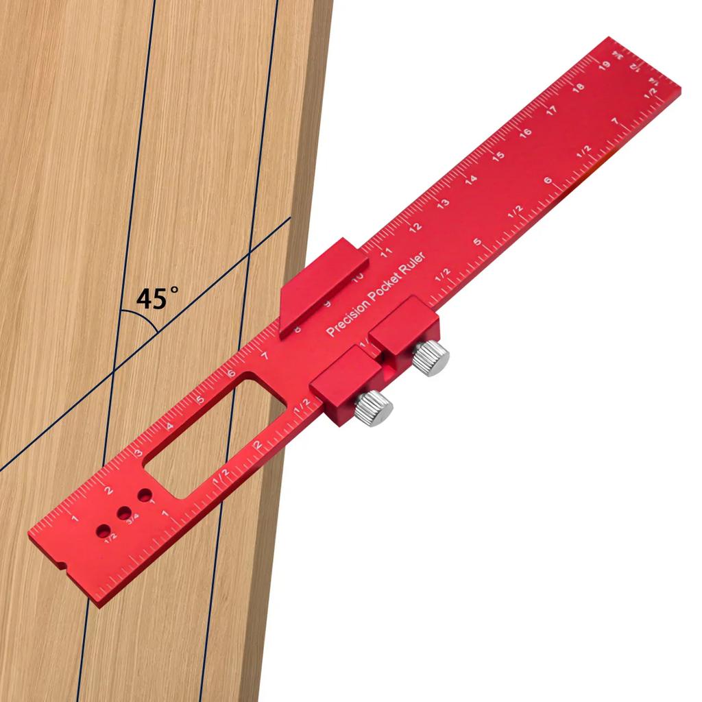160mm Precision T Type Pocket Ruler Inch Metric Measuring Tool with Slide Stop for Carpentry Marking