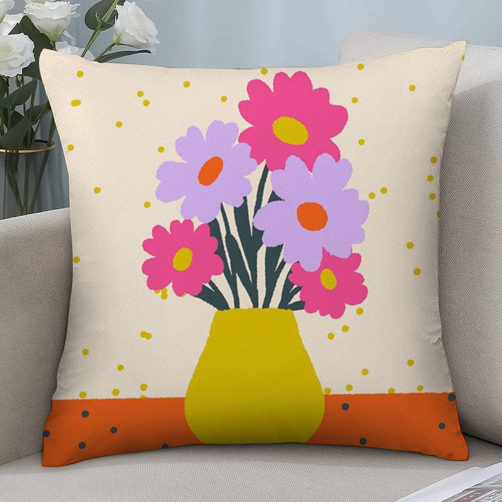 Art Flower Vase Pillow Case Short Plush Double-sided Print Square Throw Pillow Covers Sofa Home Cushion Decor
