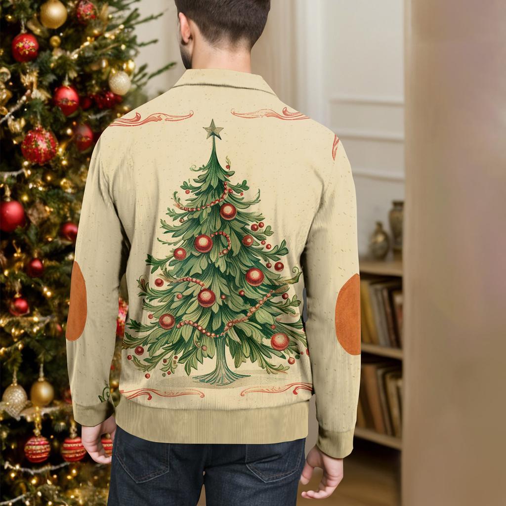 Christmas Print 3-button - Men's Stand Up Collar Sweatshirt, Outdoor Casual Hoodie With Buckle