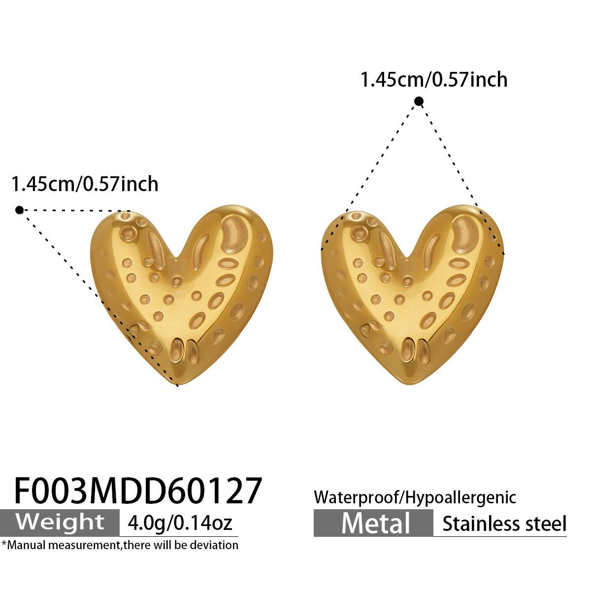 

18k Gold Plated Heart Shape Earrings: European & American Style, Hammered Texture, Stainless Steel, Simple Design.