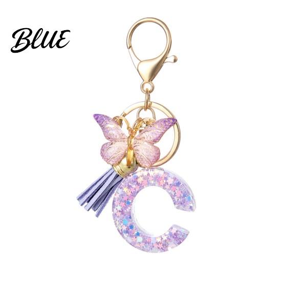 Comfortable To Carry Keychain Purple Series Pendant Sequins Star Initial Letter Charm Key