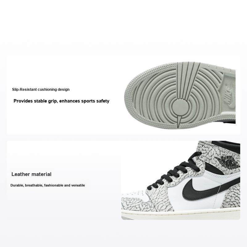 Jordan Boys White/Grey Air 1 Retro High Og Gs Cement Kids Sneakers Tech- Muslin Fd1437-052 Cm