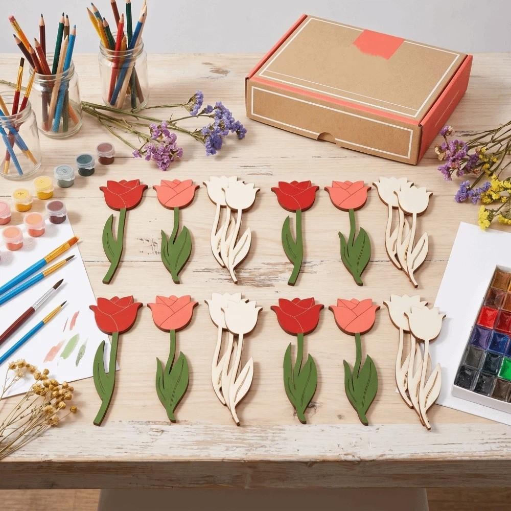 30 PCS DIY Wooden Flower Ornament Creative Decoration Rose Painting Crafts Funny Mother's Day Gifts Gifts Supplies
