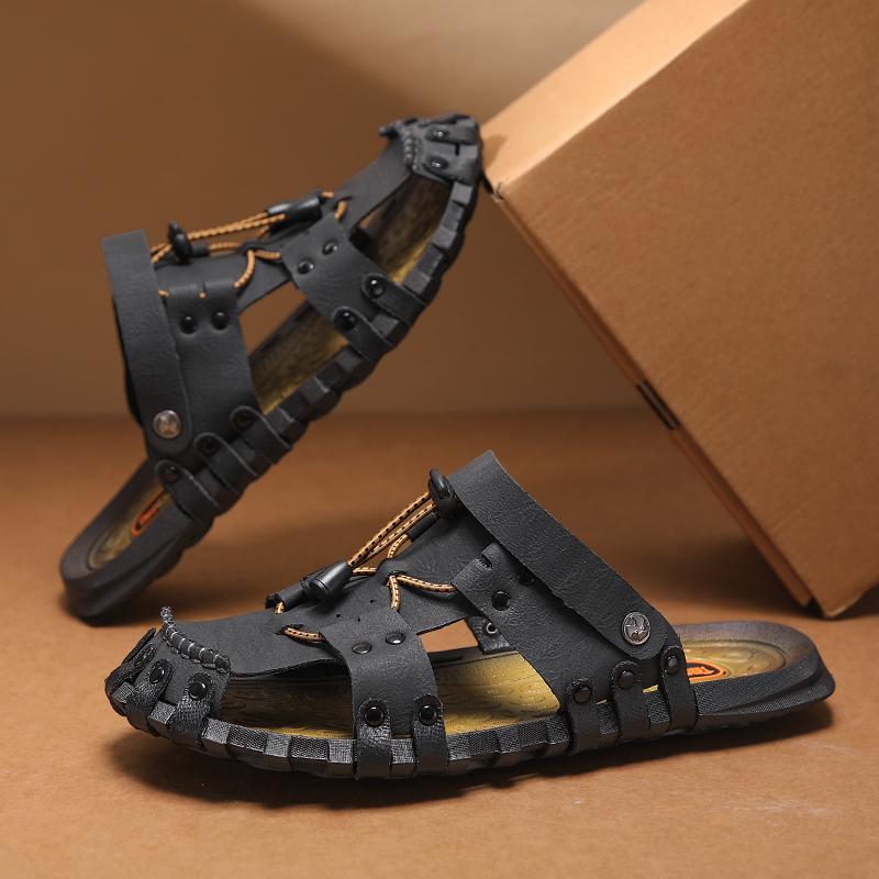 

Мужские походные сандалии цвета хаки, летние уличные с широкими ладонями, черные, синие, пляжные туфли с закрытым носком, спортивные сандалии EU:44 темно-синий