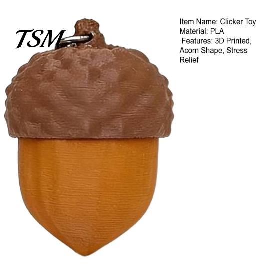Tactile Clicker Toy 3D Printed Acorn Fidget Clicker, Fake Finger Stress Portable Reliever Relief Push Toy, Gift for Kids Teens Adults