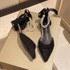 Baotou sandals women's medium heel summer new pearl bow thick heel pointed high heel single shoes
