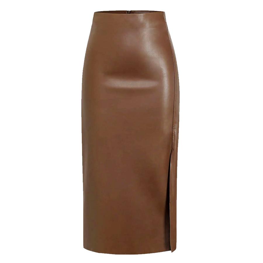 Autumn PU Pleated Skirt High Waist Zippered Half Body Skirt Slim Fit Bodycon Long Dress for Women