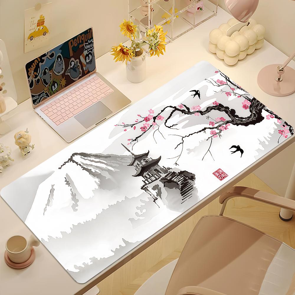 Japanese Cherry Blossom Snow Mountai Mouse Pad Desk Mat Large Nonslip Antifray Keyboard Ergonomic Office Rubber PC Home Custom