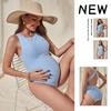 Women’s Maternity One-Piece Swimsuit, Solid Color Double Strap Loose-Fit Backless Pregnancy Swimwear