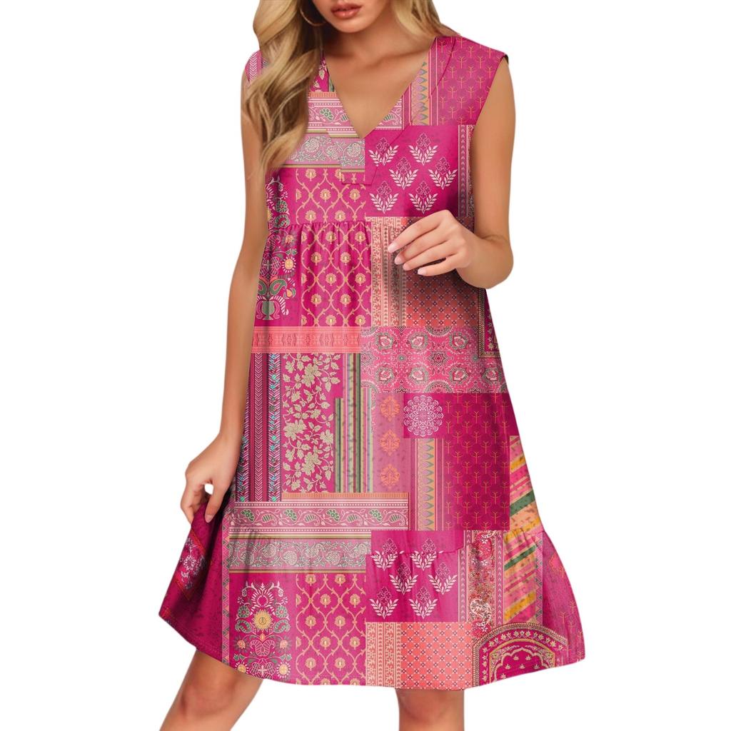Chaleco casual de moda para mujer transpirable con cuello en V y bolsillos Vestido floral para vacaciones