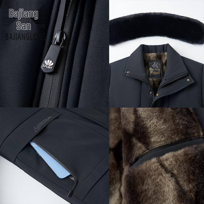 2024 Winter Fleece-Lined Dad's Warm Cotton Jacket for Men: Loose Fit, Mid-Length, Ideal for Middle-Aged and Elderly