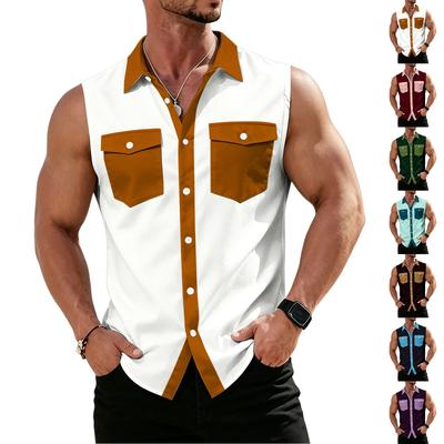 Men's Workwear Lapel Button-Down Vest Shirt - Lightweight Sleeveless Top