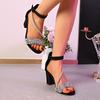 Summer new fairy wind rhinestone transparent thick heel sandals European and American buckle sandals