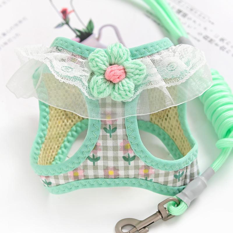 

Princess style pet cat small dog dog leash vest chest strap anti-break free XXS зелёный