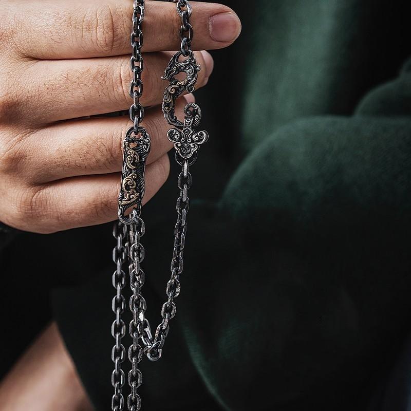 Manufacturer Silver Men's Necklace Men's Retro Pendant Accessories Clavicle Chain Chinese Style Beast Pattern Taijiao Chain