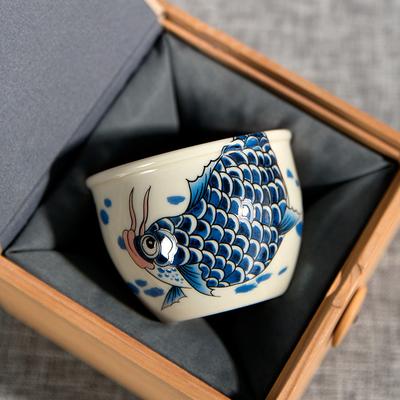 Copo de Chá Kung Fu Copo Mestre Carpa Japonesa Cerâmica Copo Único Jogo de Chá Pessoal para Casa Copo de Chá Conjunto Caixa de Presente