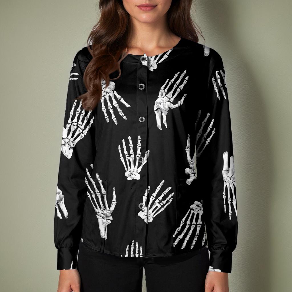 Women's Casual Long Sleeve Single Breasted Halloween Print Costume Cardigan