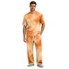 Men's Home Pajama Set, Short Sleeve Top and Long Pants with Button Fly and Drawstring Waist