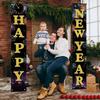 Happy New Year Door Banner Porch Signs Welcome Banner for Home Holiday Winter 2025 New Year Eve Party Supplies Backdrop Hanging Decor Yard Sign for
