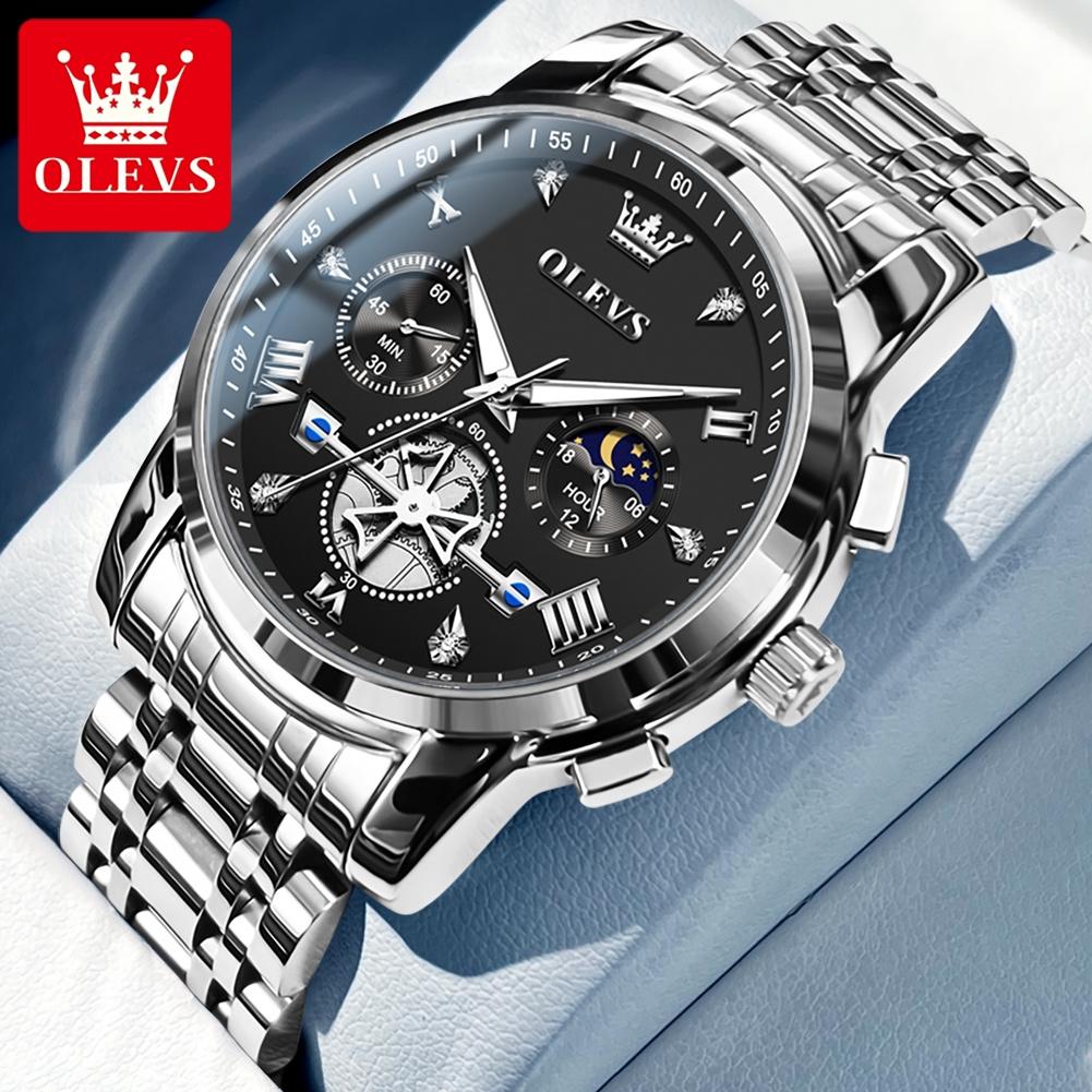 OLEVS 2856 Men's Quartz Watches Skeleton Flywheel Chronograph Classic Fashion TOP Brand Watch for Men Moon Phase Waterproof