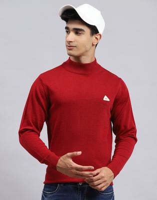 Mens Solid Red Turtle Neck Full Sleeve Pullover