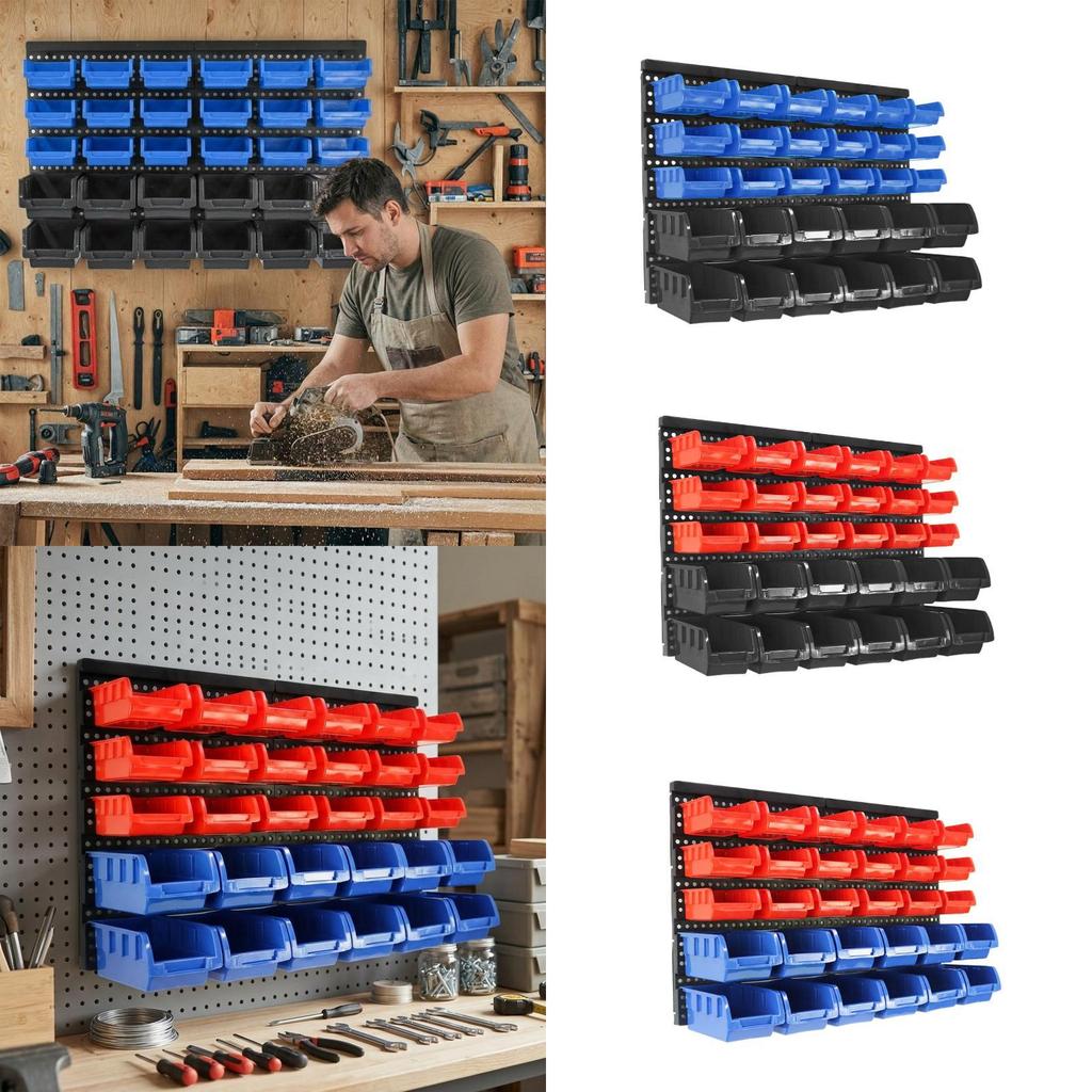 30 Bin Storage Bins Container with Pegboard Tool Organizer Rack for Tools