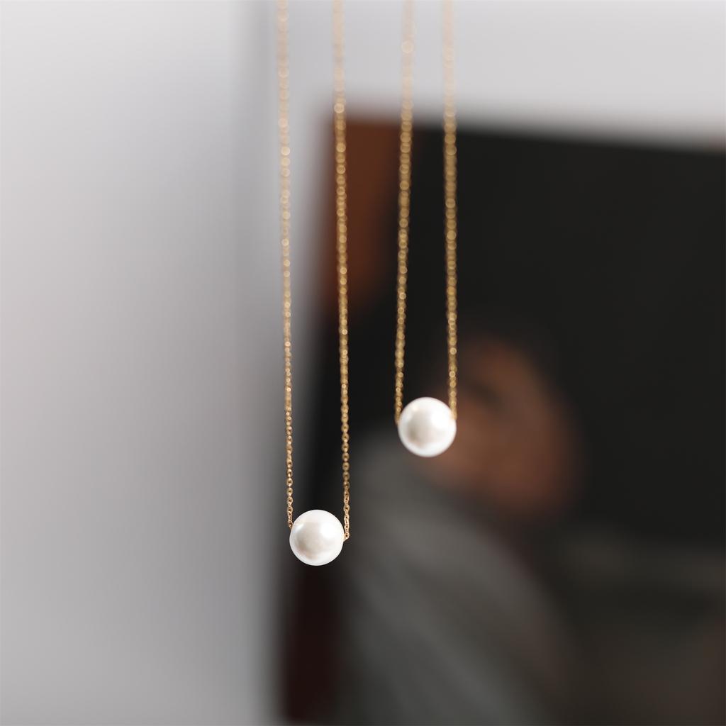 Simple Single Imitation Pearl Pendant Cross Chain Necklace Clavicle Chain Female Titanium Steel Ornament