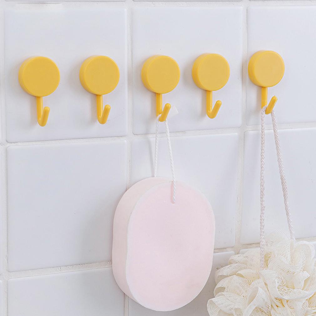 

5Pcs Self Adhesive Wall Hook Strong Without Drilling Coat Bag Bathroom Door Kitchen Towel Hanger Punch-free Plastic Hooks Home Storage Accessories жовтий