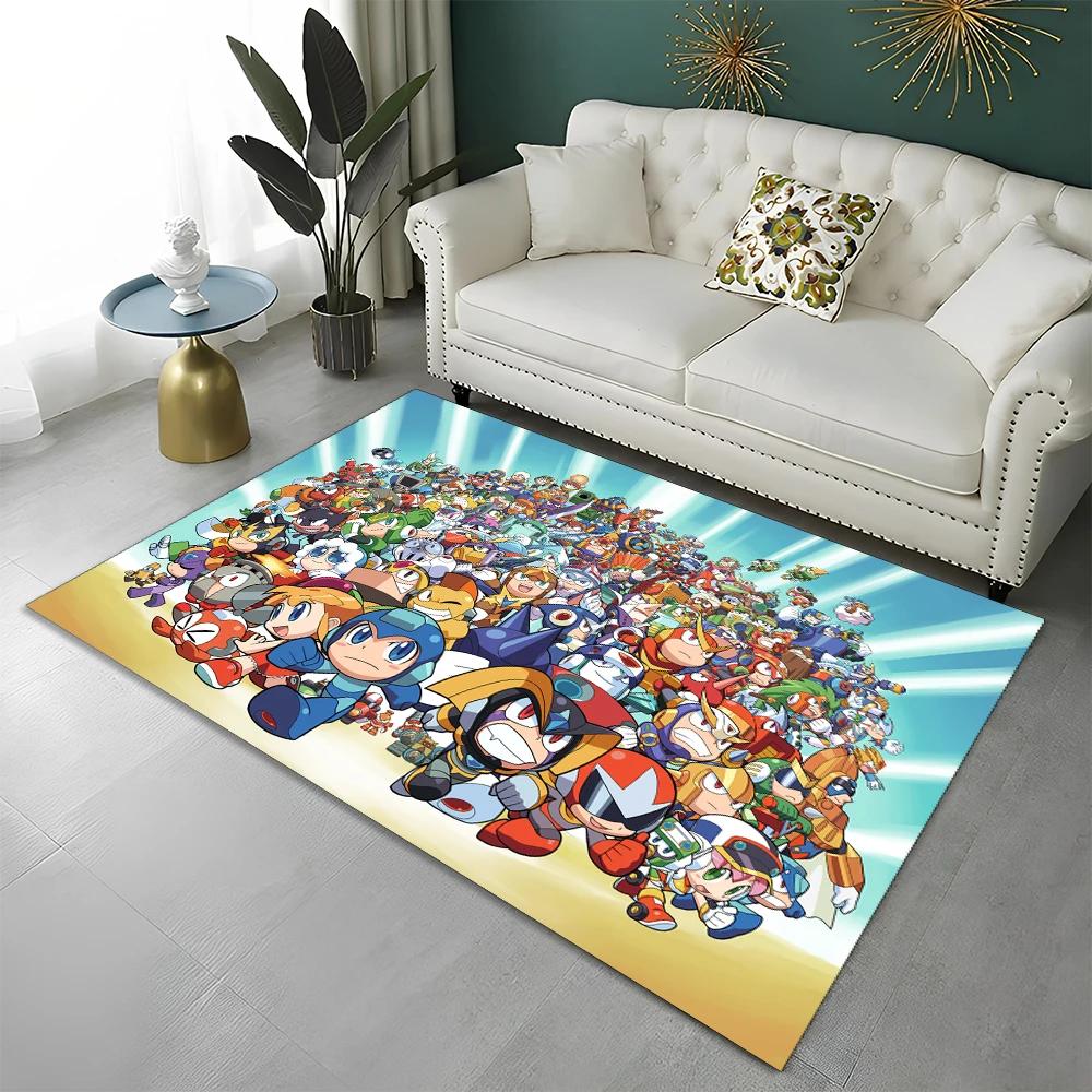 Retro Games Megaman Rockman Cartoon Carpet Rug for Home Living Room Bedroom Sofa Doormat Decor,Child Area Rug Non-slip Floor Mat