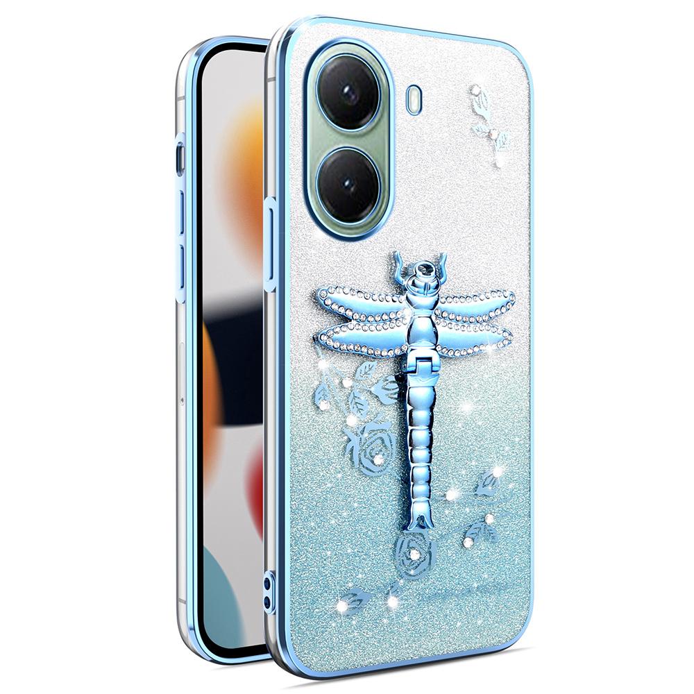 

KADEM For Xiaomi Poco X7 Pro 5G Case Dragonfly Kickstand TPU Flowers Glitter Phone Cover Blue
