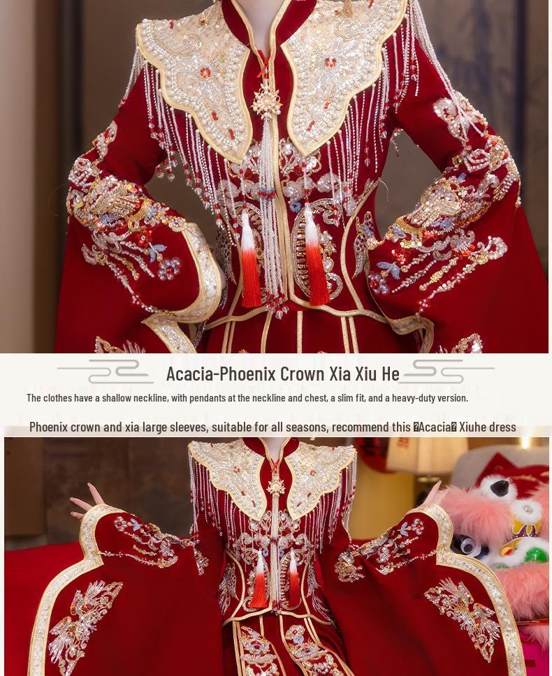 2025 Plus Size Xiuhe Dress with Phoenix Crown & Xiapei - Chinese Wedding Toasting Gown