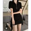2026 Stylish Young Women's Irregular Slimming Polo Dress with Waist-Cinching Skirt