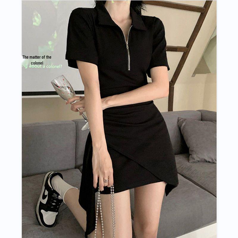 2026 Stylish Young Women's Irregular Slimming Polo Dress with Waist-Cinching Skirt