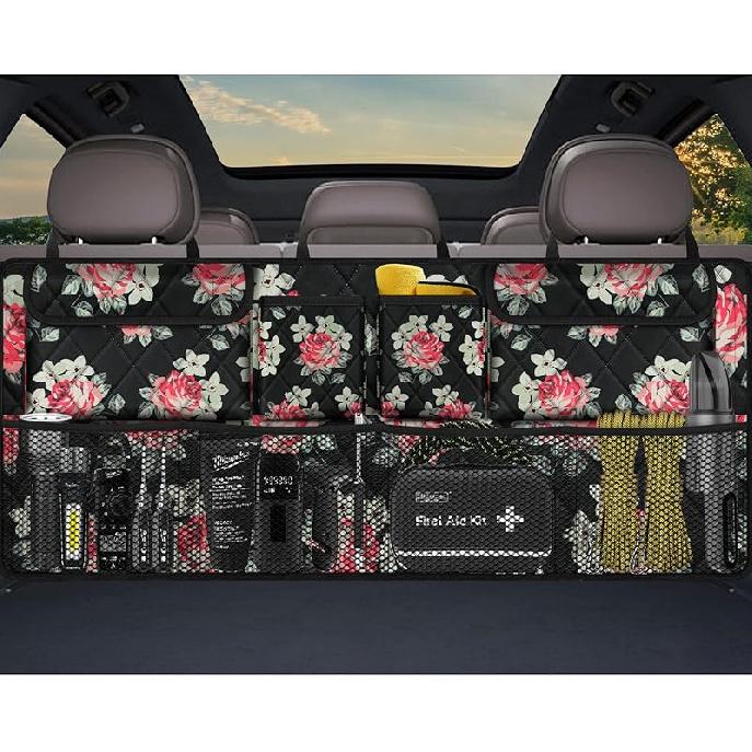 Femuar Car Trunk Organizer, Large Capacity Backseat Trunk Organizer (42"*18"), Collapsible Car Storage Bag With 8 Pockets, SUV/MPV/Truck - Black