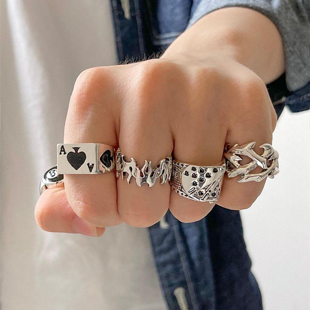 Female Male Hip Hop Zinc Zinc Alloy Women Finger Ring Love Heart Ring Set Fashion Jewelry Korean Style Ring
