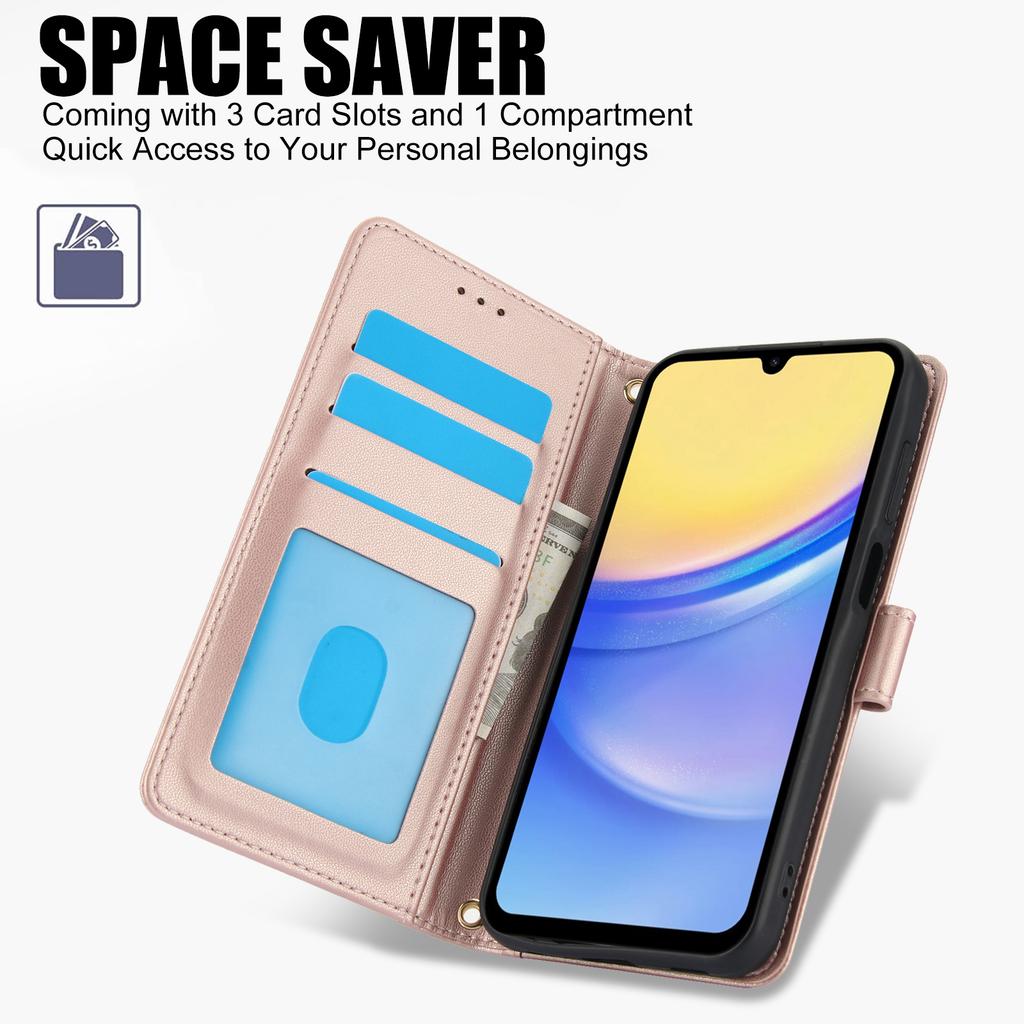 PU Leather Case for Samsung Galaxy A17 5G/A17 4G/A26 5G Stand View Phone Wallet Cover with Hand Strap