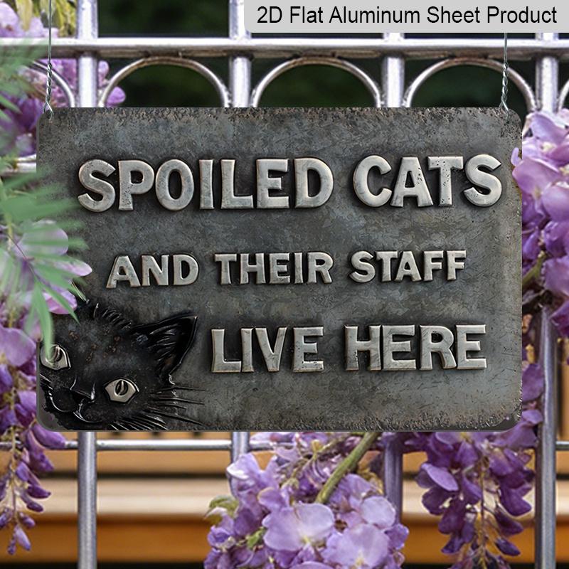 2D Flat 1pc Vintage Pet Welcome Aluminum Wall Sign (8 Inches X 12 Inches) Fun Wall Decor Sign Display, Cat Decoration, Cute Cat Decor, Letter Design