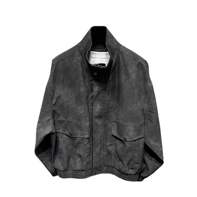 Men's Retro Distressed PU Leather Jacket - Design-Conscious, Loose Fit for Spring and Autumn