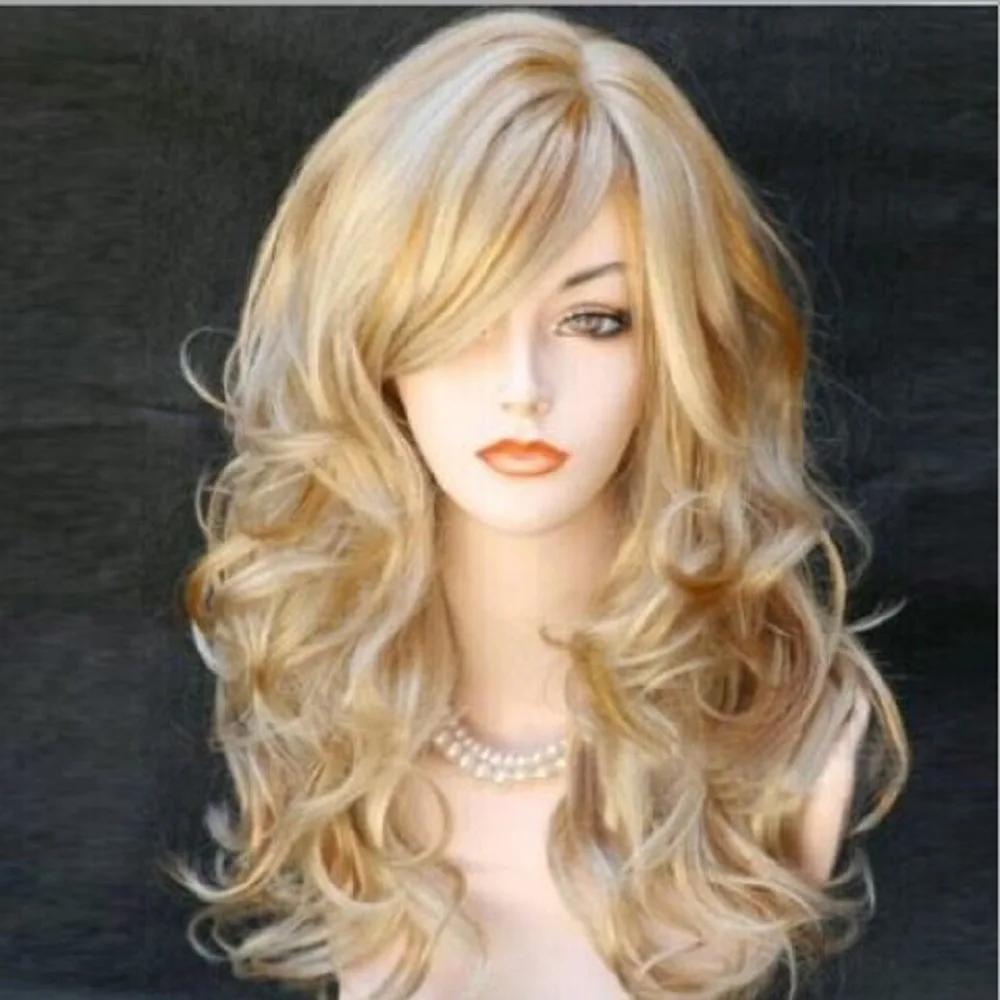 Long Curly Wig For Women Ladies Party Natrual Mixed Brown Blonde Synthetic Hair Wigs