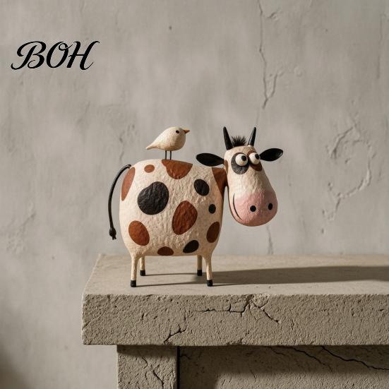 Pastoral Aesthetic Decor Cute Milk Cow Statue, Handcrafted Resin Ornament, Farmhouse Animal Figurine for Unique Artistic Craft Home Decor, Rustic