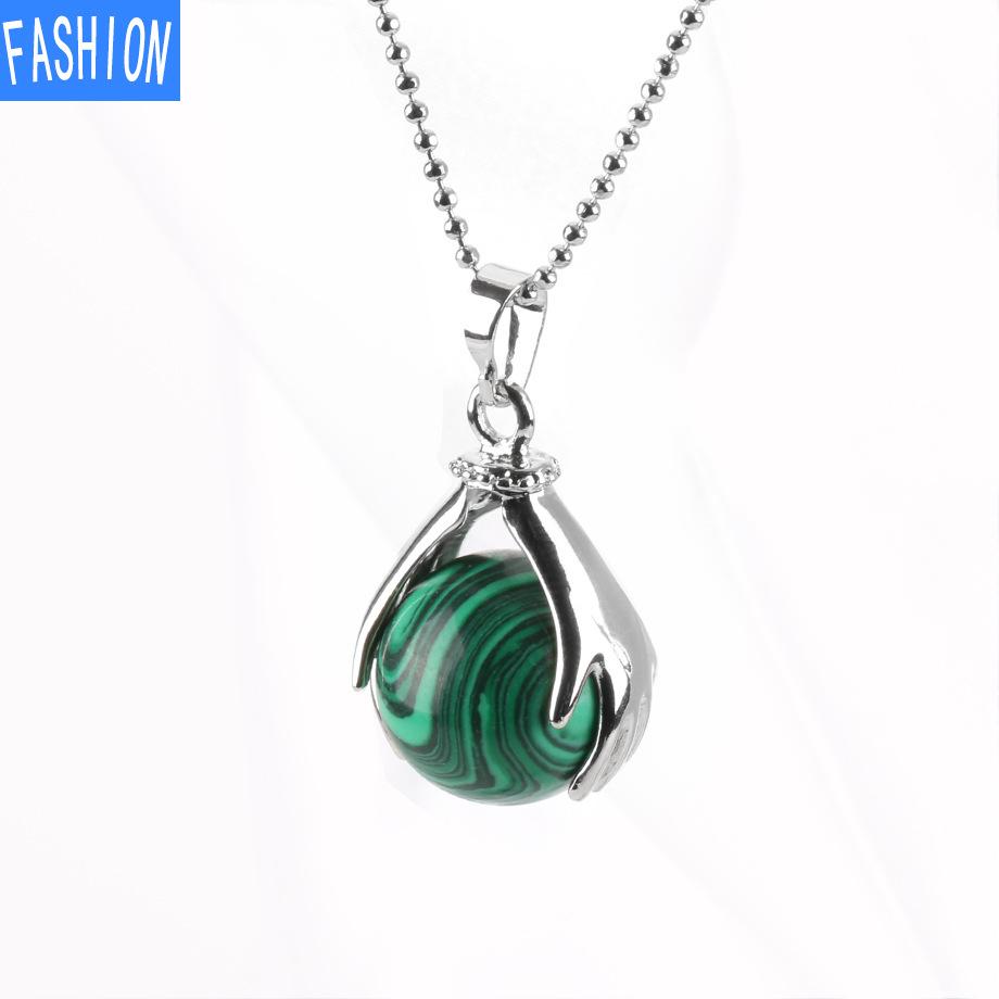 Palm Natural Stone Beads Crystal Pendant Necklace