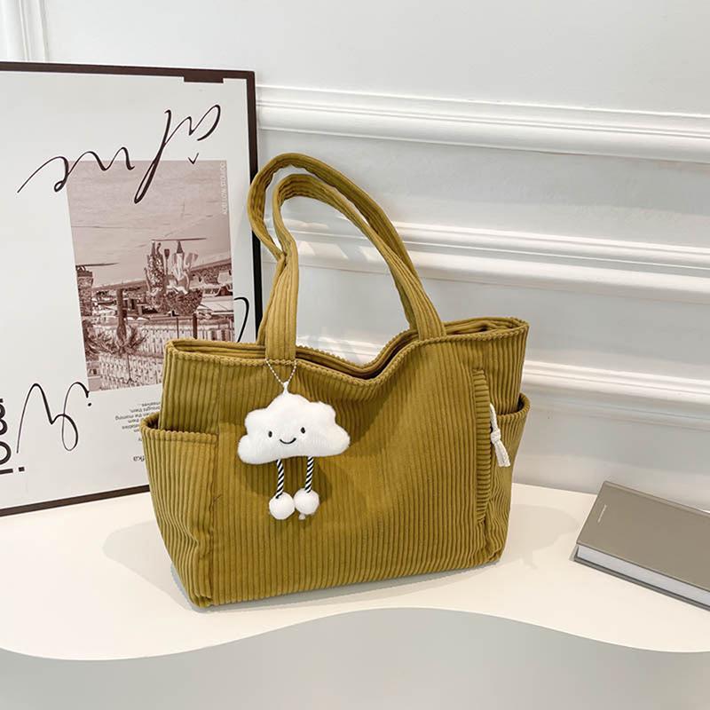  Simple Corduroy Shoulder Korean Large Capacity Tote Bag Daily Commuter Handbag Shopping Bags For Women Gifts