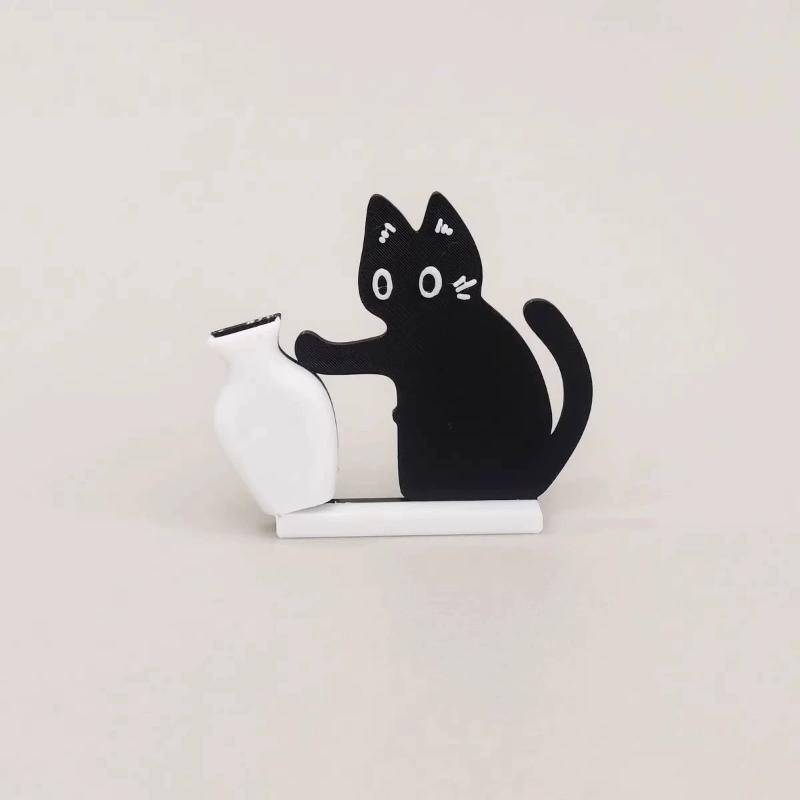 Magnetic Cartoon Cat Hair Memorial Storage Box Black Cat Pushing Vase Decor Unique Christmas Gift for Cat Owners A1