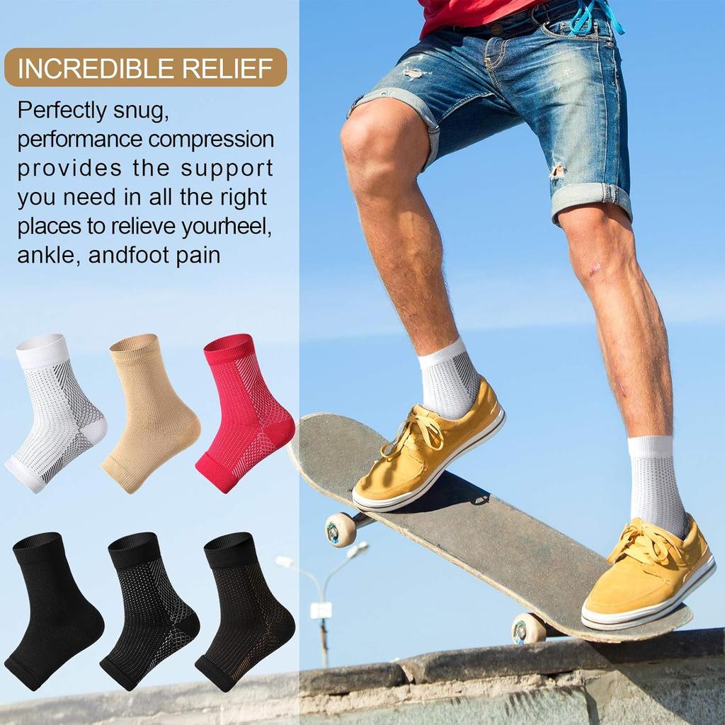 Geyoga 7 Pairs Ankle Compression Socks for Foot and Heel Pain Relief Compression Foot Sleeves for Arch Support Men and Women(Size L, Size XL)