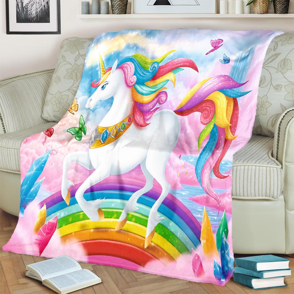 1PC Cute Cartoon Anime Animal Unicorn Blanket, Bed Cover Blanket Sofa Cover All Season Lightweight Home Office Outdoor Nap Multifunctional Blanket