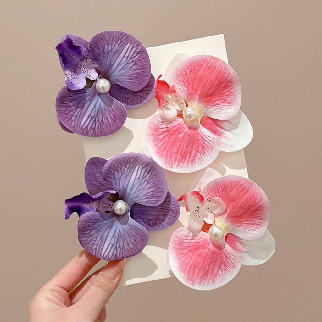 Phalaenopsis Pearl Duckbill Clip Women Hair Clip Butterfly Orchid Hairpin Seaside Vacation Flower Barrettes Hair Accessories